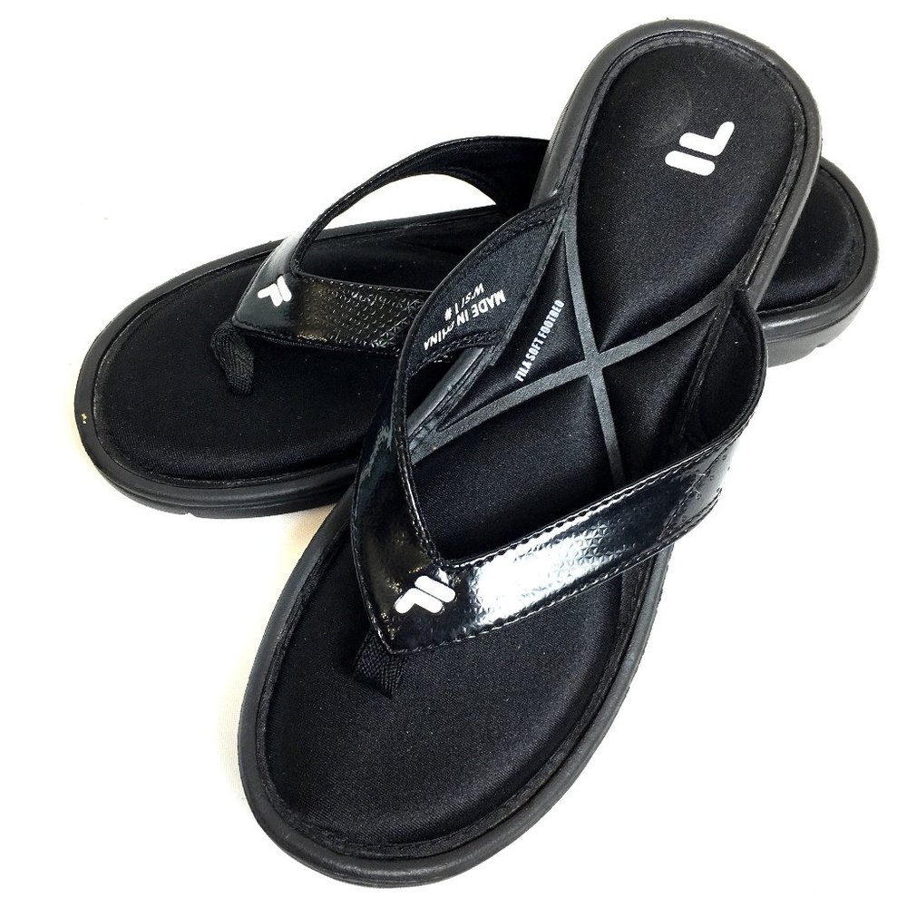 FILA Soft Foot Bed Thong Blk  Flip Flops sandals Sz 10.5 -11